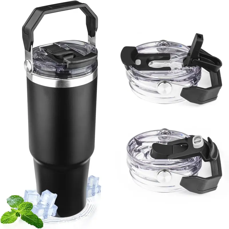 30oz Tumbler with Handle and Flip Straw