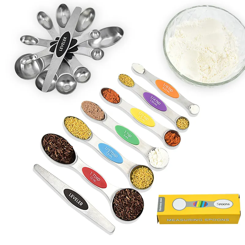 9PCS set of magnetic double-ended stainless steel measuring spoons set Manufacturer