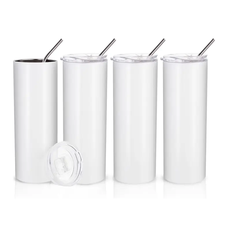 20 OZ Straight Stainless Steel White Tumbler with Metal Straw