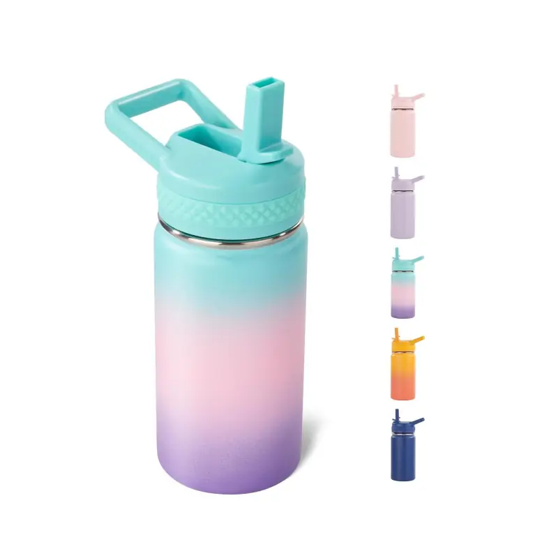12 oz Kids Water Bottle for School with Straws Lids
