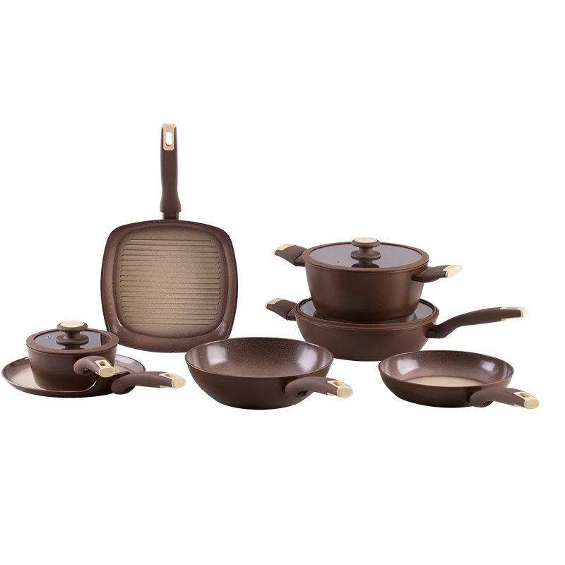 OEM: Custom Caramel - Colored Aluminum Cookware Set with Non - Stick Coating