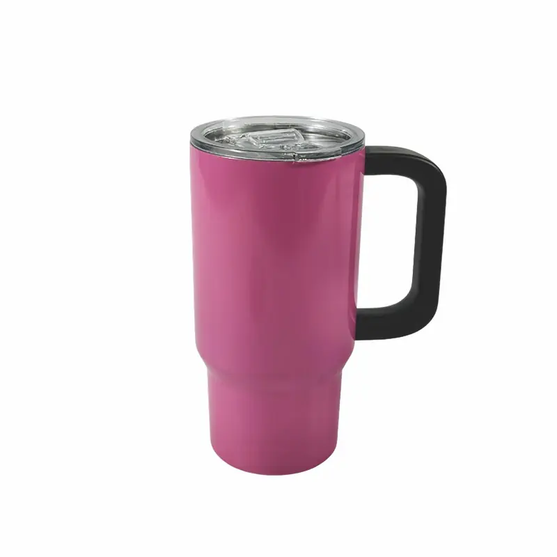 Proveedor de tazas de viaje de acero inoxidable rosa con asa y pajita