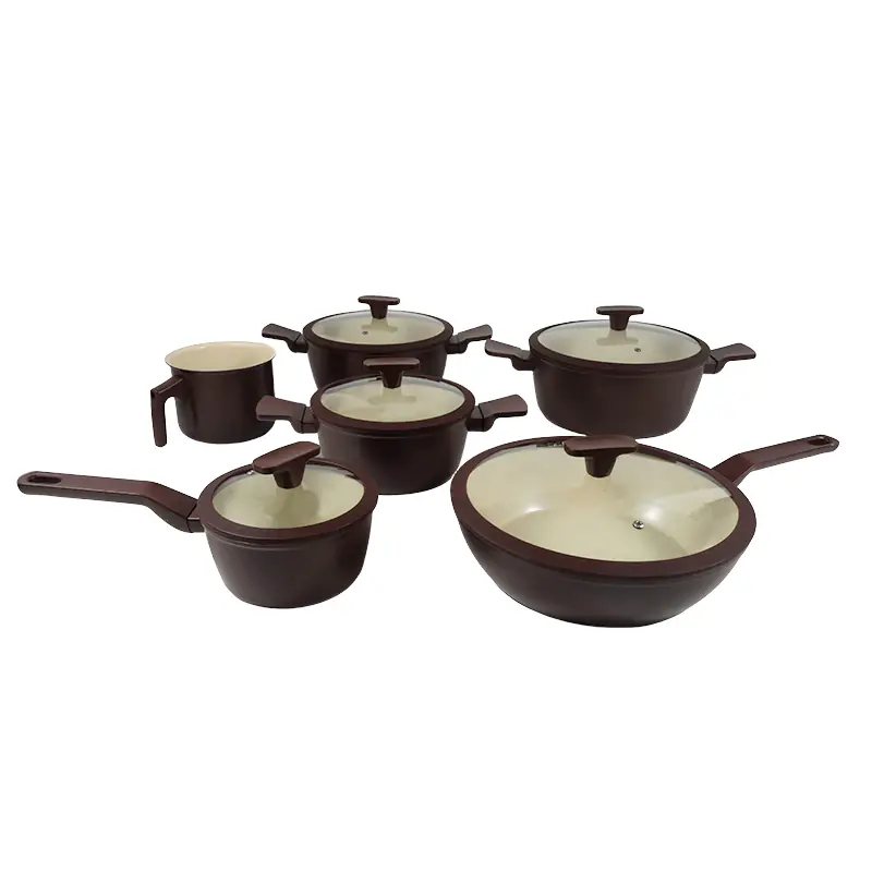 Brown - Toned Aluminum Cookware Set with Glass Lids Wholesale