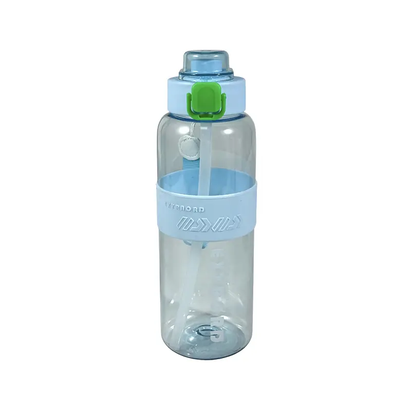 Botella de agua deportiva transparente con popote, muy de moda, para venta al por mayor.