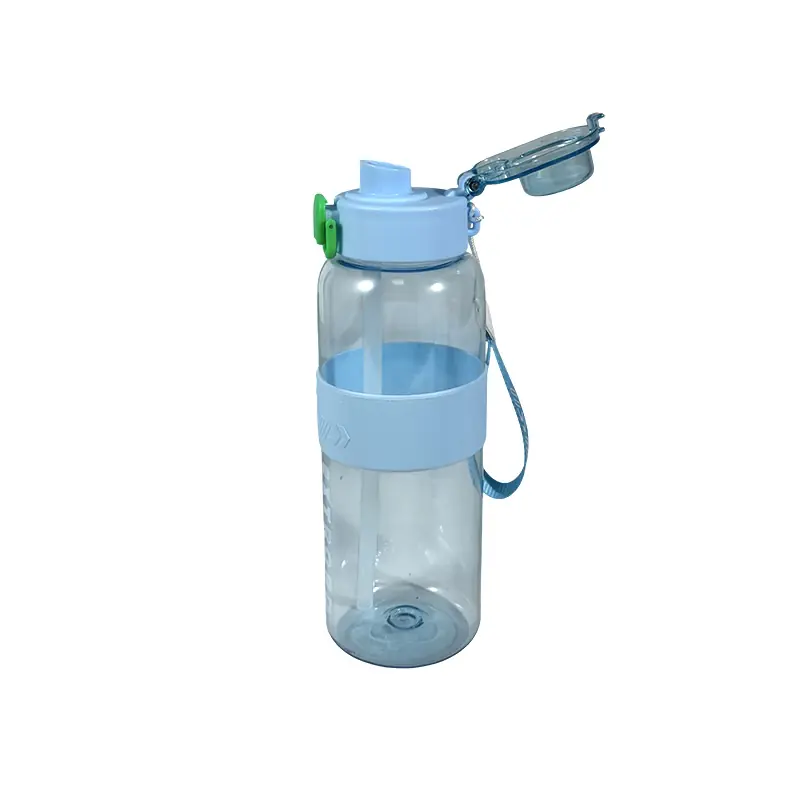 Botella de agua deportiva transparente con popote, muy de moda, para venta al por mayor.