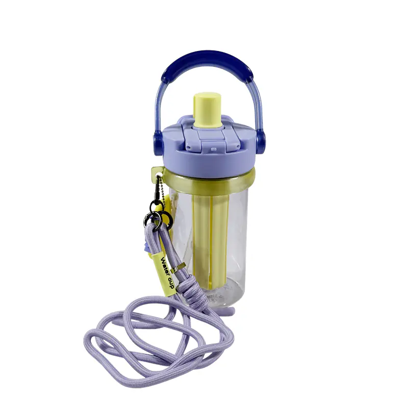 Botella de agua portátil morada para niños al por mayor con correa y asa