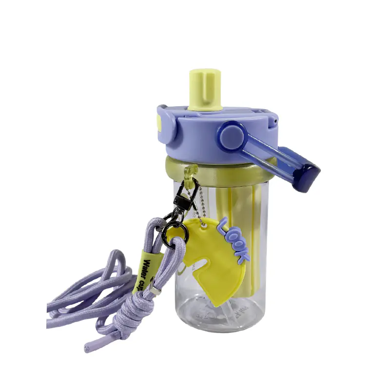 Botella de agua portátil morada para niños al por mayor con correa y asa-2