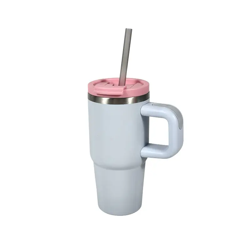 Tumbler with Handle and Pink Lid