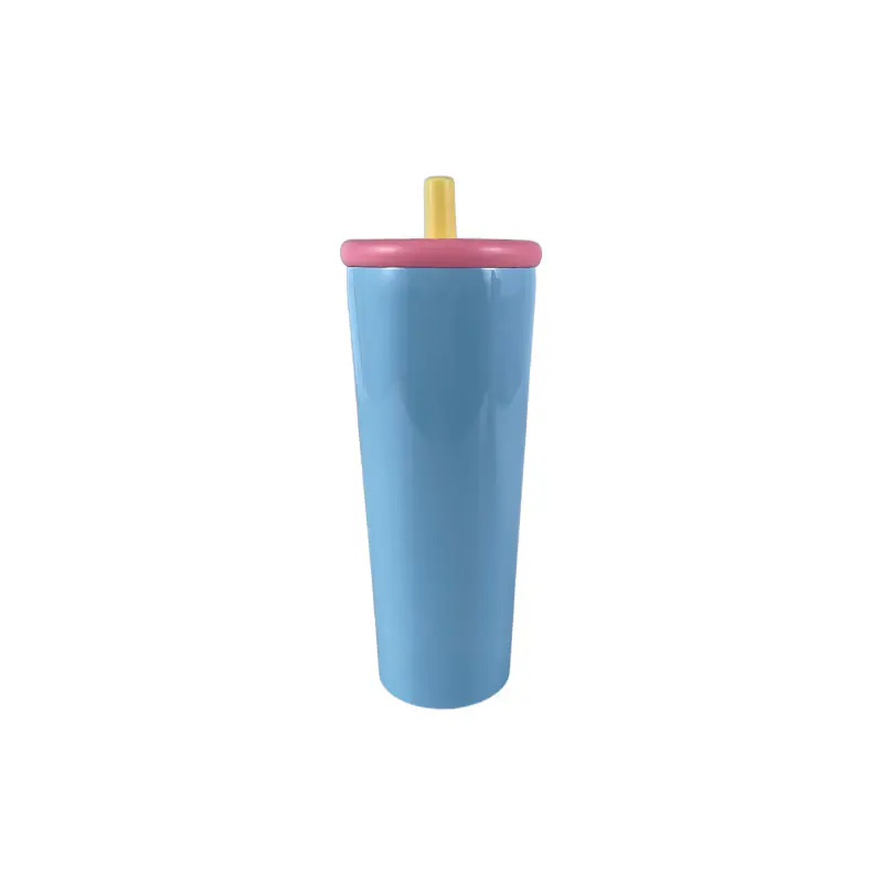 Vaso térmico con tapa rosa y popote amarillo