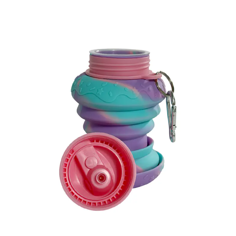 Collapsible Silicone Water Bottle with Straw and Carabiner Wholesale-5