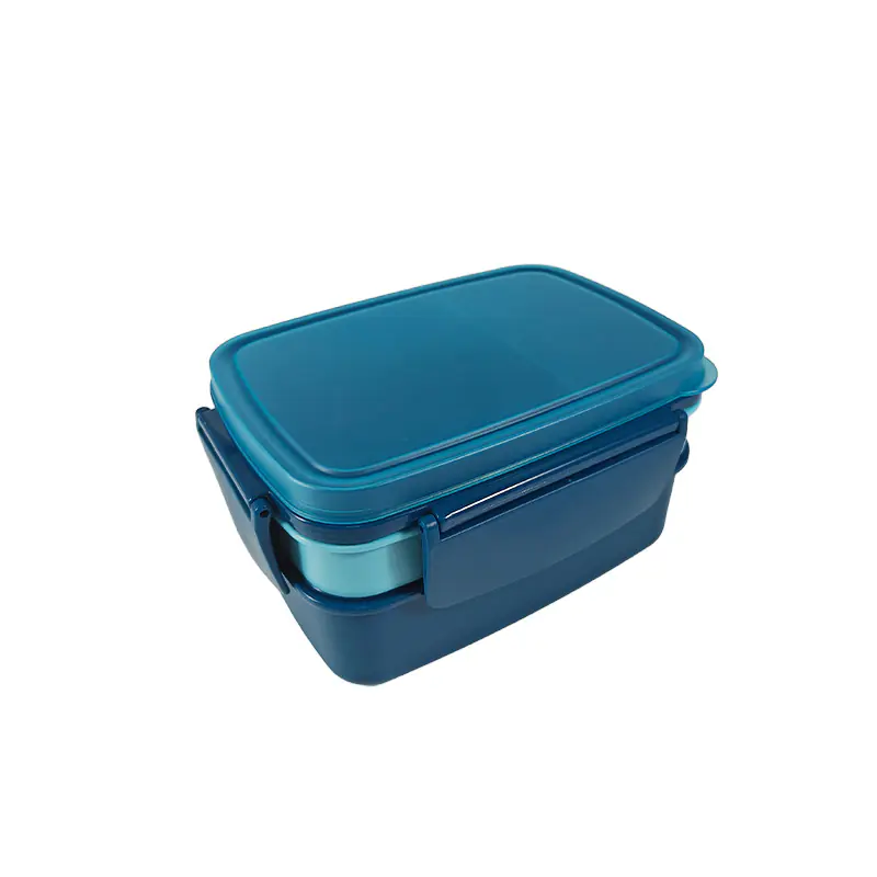 Stylish Blue Double - Layer Lunch Box with Accessories for Wholesale