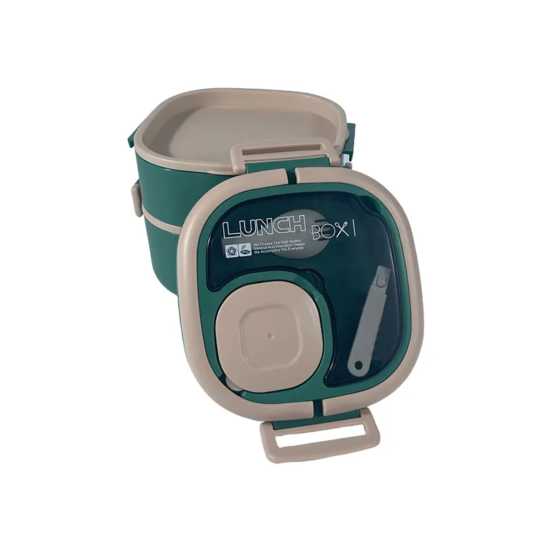 Stylish Green Double - Layer Lunch Box with Utensil for Wholesale