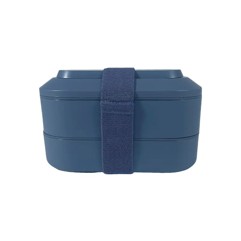 Stylish Navy Blue Double - Layer Lunch Box with Utensils for Wholesale