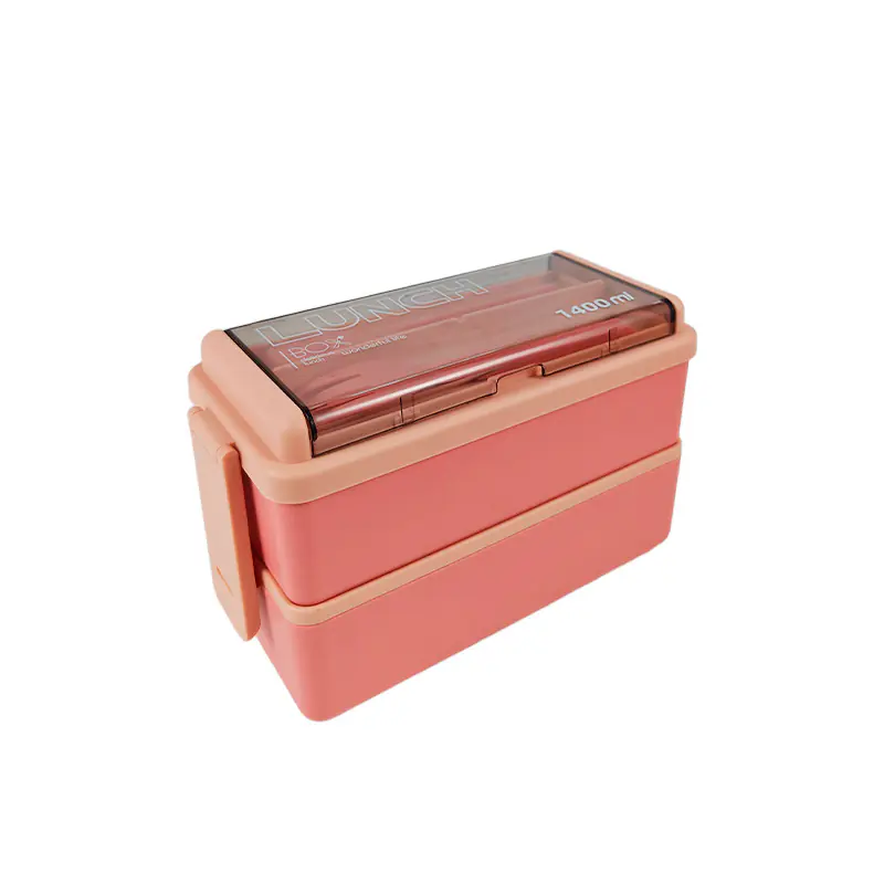 2 Layer Food Containers with Spoon and Fork Supplier --front