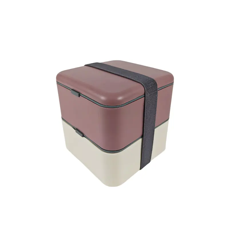 Elegant Two - Tone Double - Layer Lunch Box with Strap for Wholesale