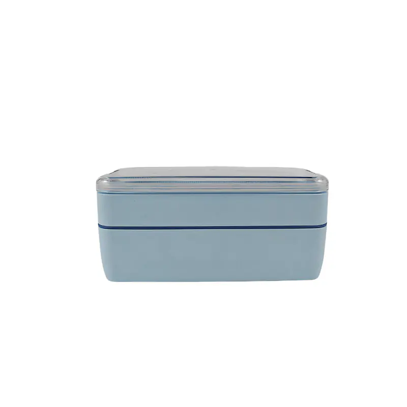 Fresh Light Blue Double - Layer Lunch Box with Utensils for Wholesale