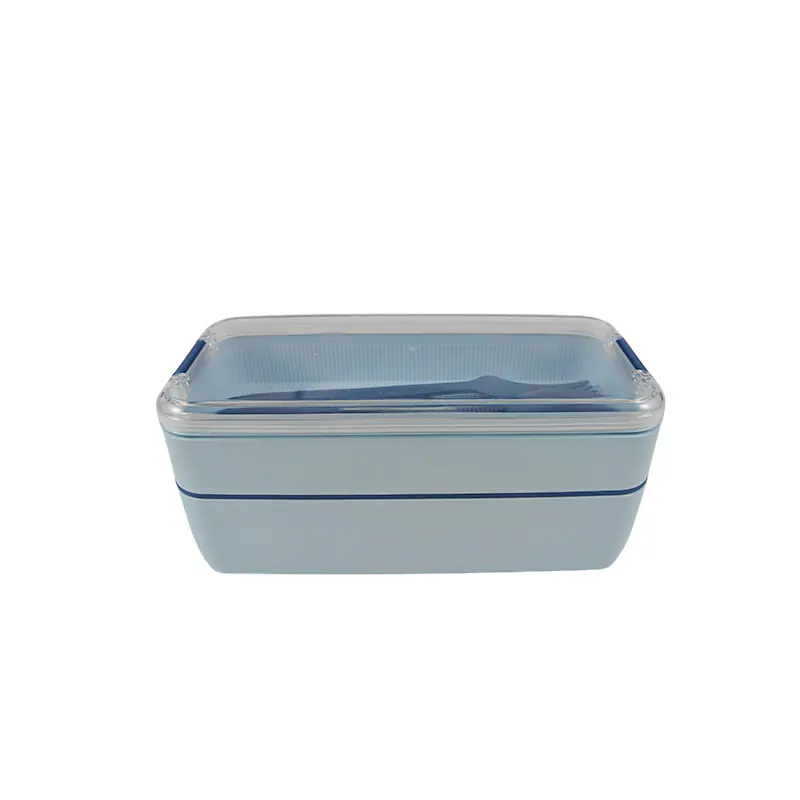 Fresh Light Blue Double - Layer Lunch Box with Utensils for Wholesale