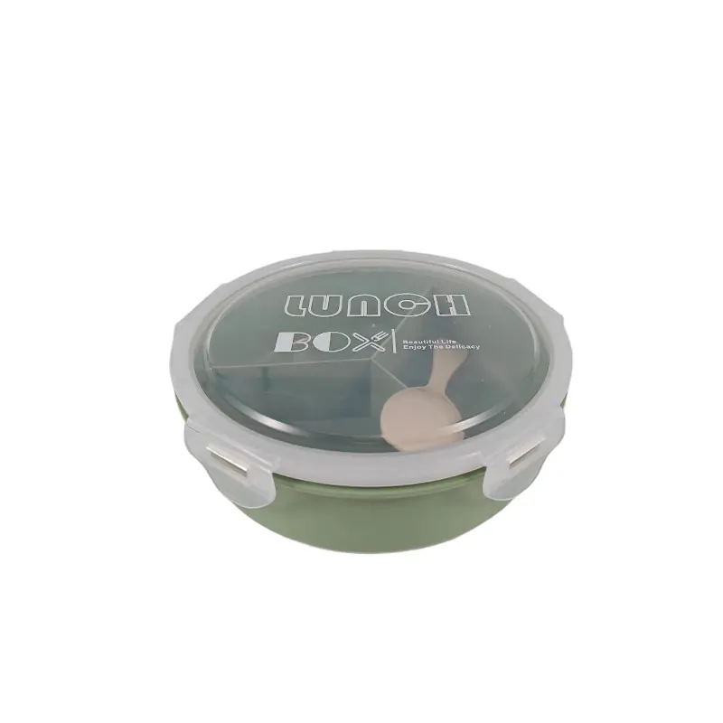 Stylish Green Divided Lunch Bowl with Spoon for Wholesale