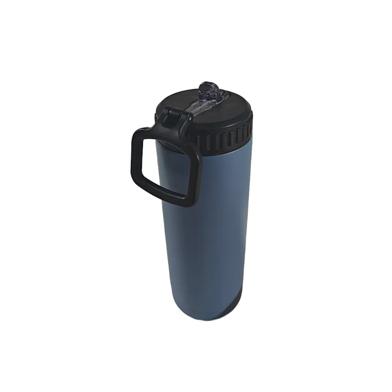 Stylish Blue Stainless Steel Water Bottle with Straw for Wholesale