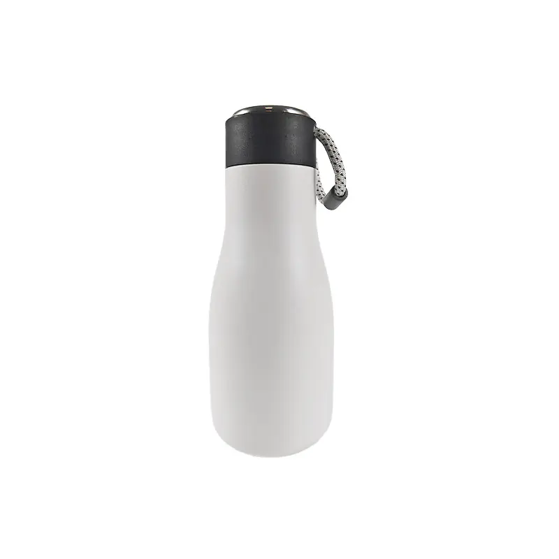 Minimalist White Stainless Steel Water Bottle with Carry Strap for Wholesale