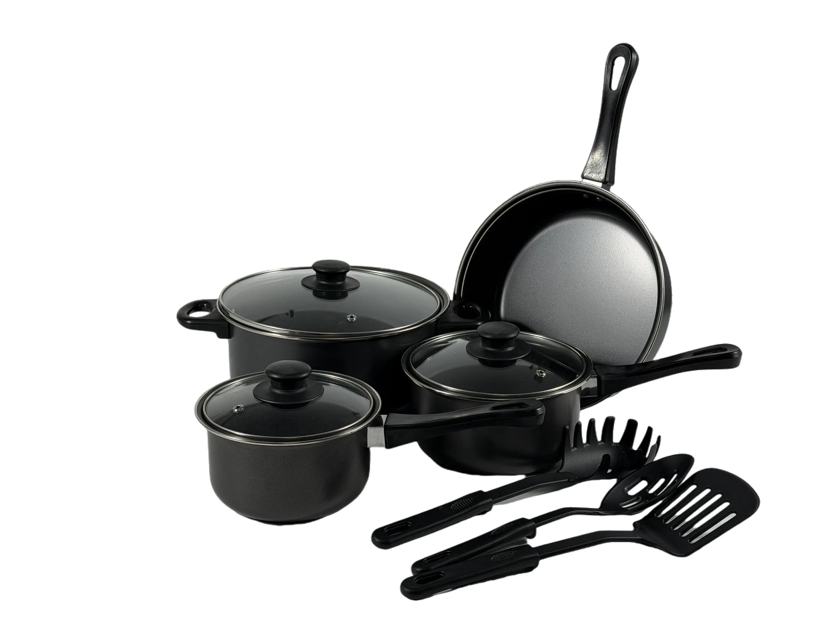 AU-CW0163 (4)-2025110706134290 Classic Black Carbon Steel Cookware Set with Utensils for Wholesale