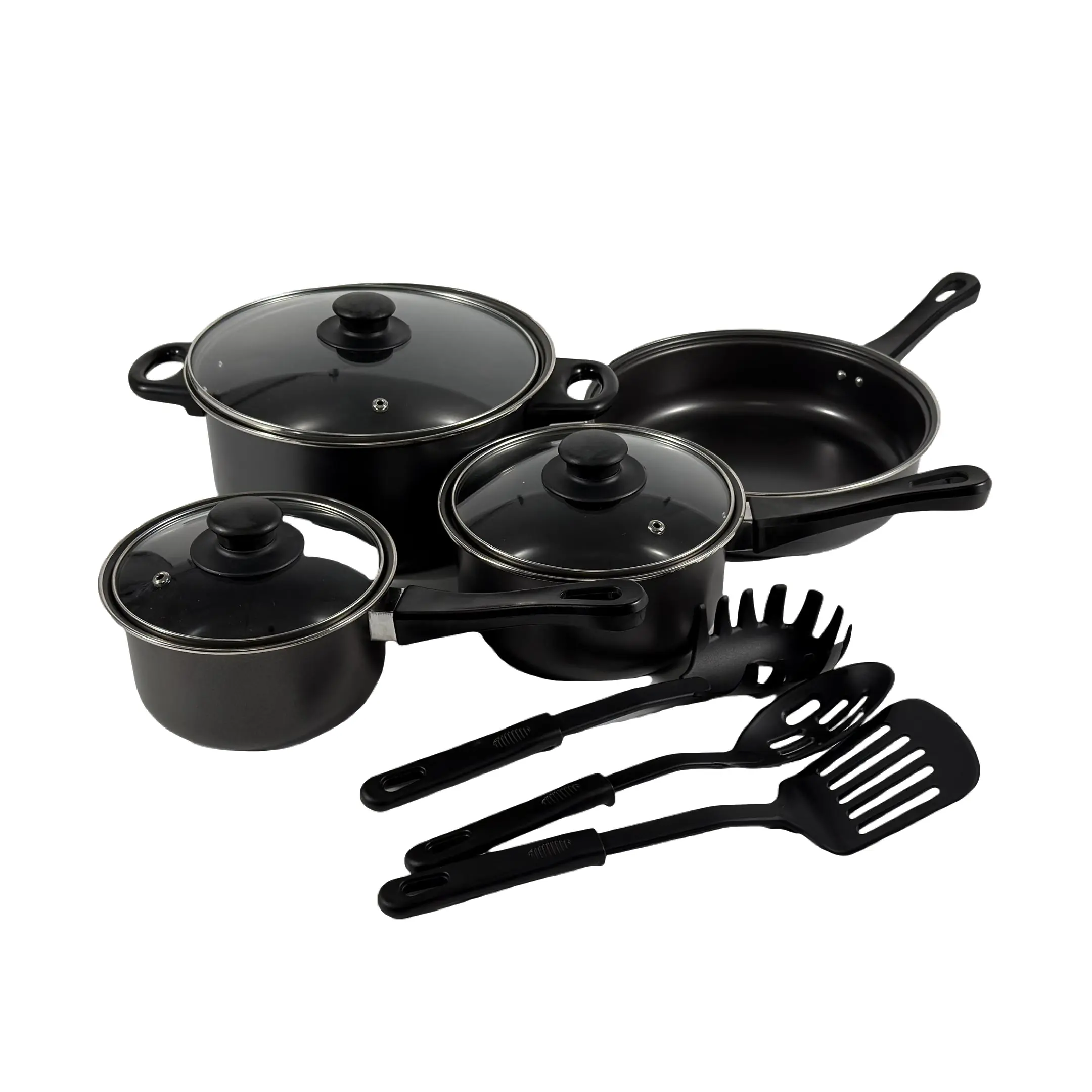 Classic Black Carbon Steel Cookware Set with Utensils for Wholesale