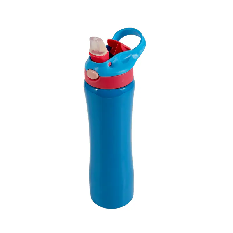 Bright Blue & Red Stainless Steel Water Bottle with Straw & Flip-Top Lid for Wholesale
