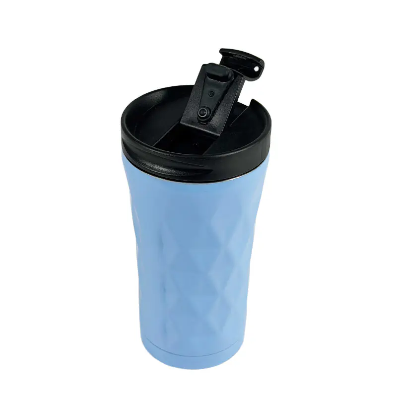AU-BT0285 (2)-2025121105415991 Soft Light Blue Diamond-Textured Stainless Steel Tumbler with Flip-Top Lid for Wholesale