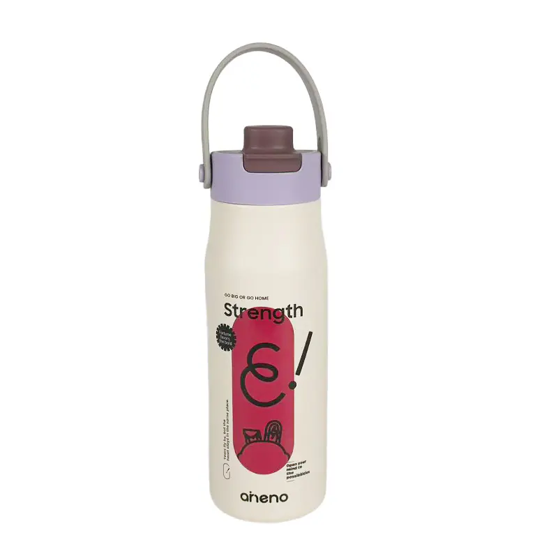 Trendy Cream & Lavender Stainless Steel Water Bottle with Carry Handle for Wholesale