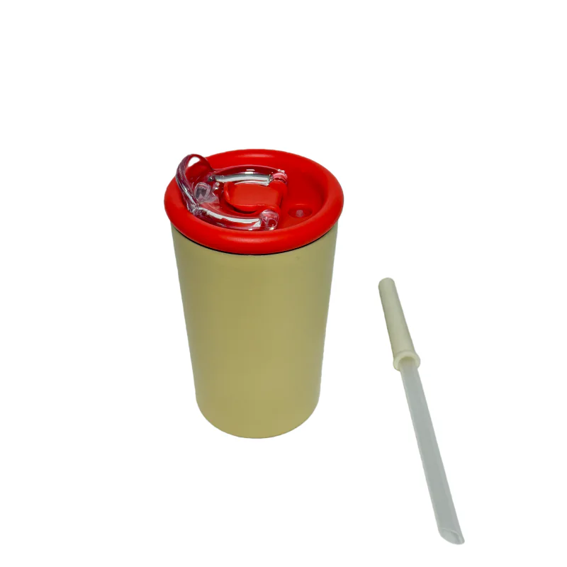 Warm Beige Stainless Steel Tumbler with Red Straw Lid for WholesaleWarm Beige Stainless Steel Tumbler with Red Straw Lid for Wholesale