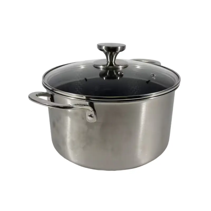 Sleek Stainless Steel Tri-Ply Stock Pot with Honeycomb Non-Stick Inner & Glass Lid for Wholesale