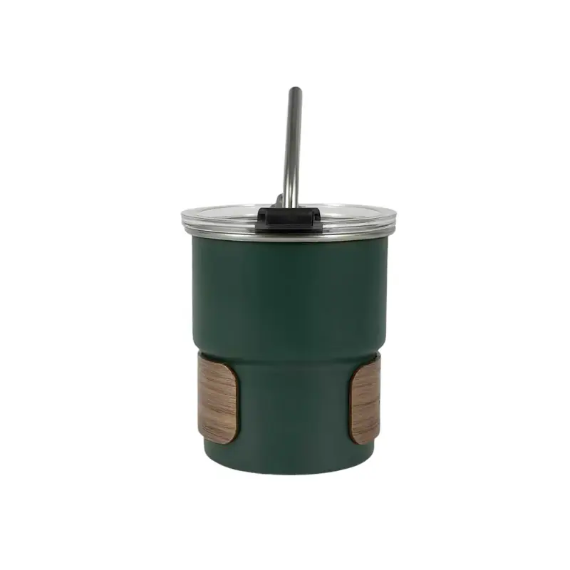 Wood Grain Stainless Steel Coffee Mug with Straw Wholesale-2